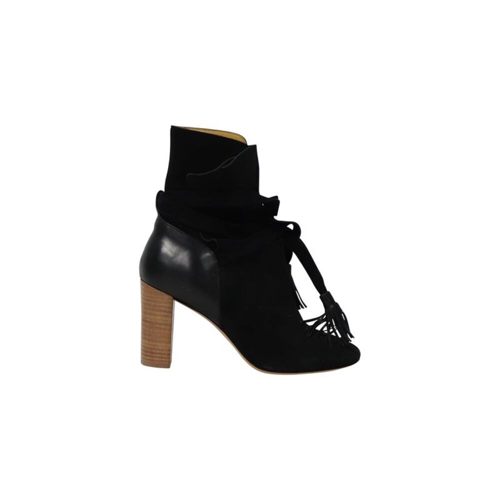 Ba&Sh Block Heel Ankle Boots in Black Suede